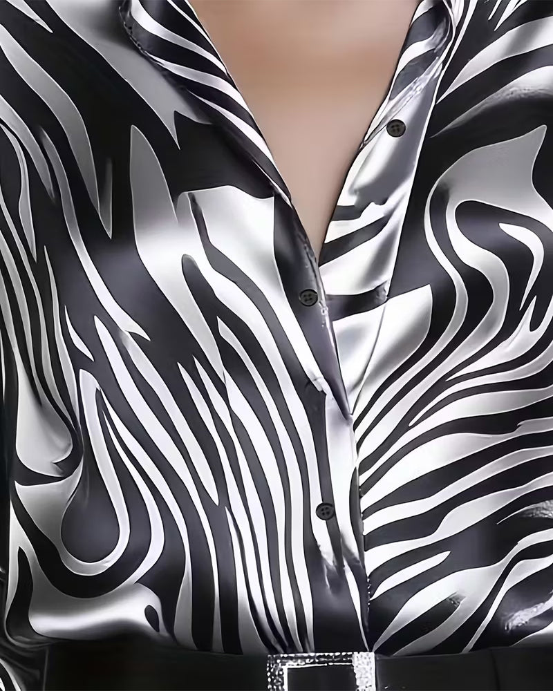 Sienna - Elegant Satin Zebra Blouse