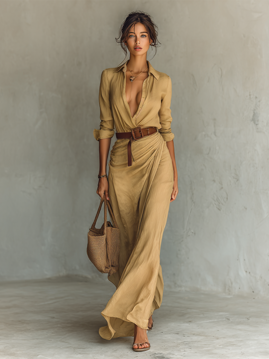 Talia I Tan Wrap Maxi Dress