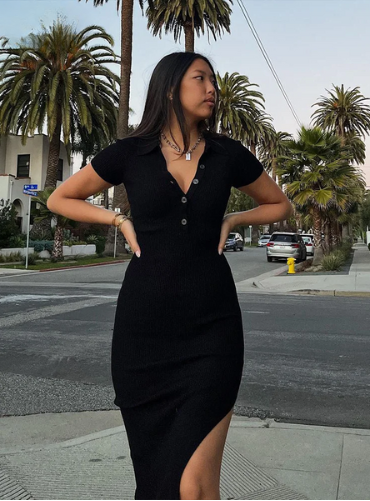 Edith | Ribbed Polo Maxi Dress