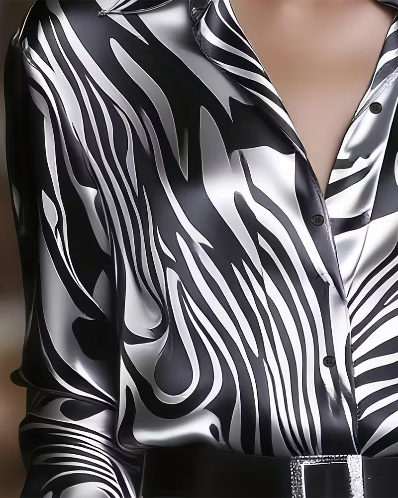 Sienna - Elegant Satin Zebra Blouse