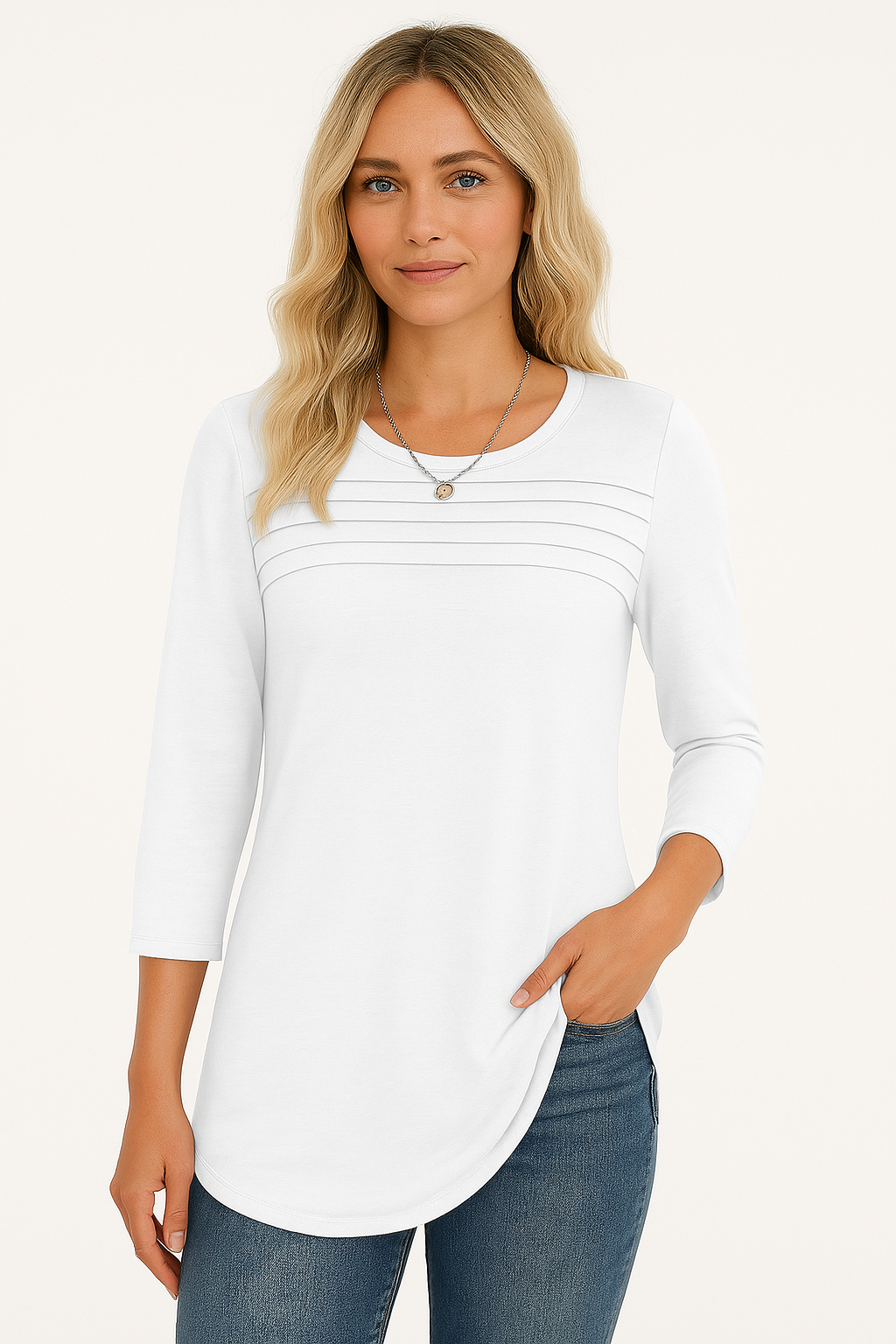 LUCY – PLEATED FRONT 3/4 SLEEVE TOP